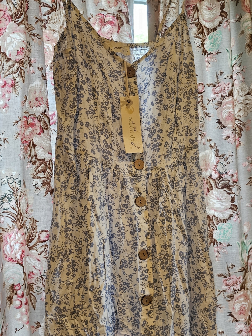 Ocean Drive Cream Dress with Blue Floral Print